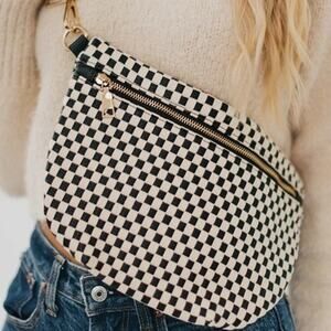 Black and White Check Woven Crossbody Sling Bum Belt Bag